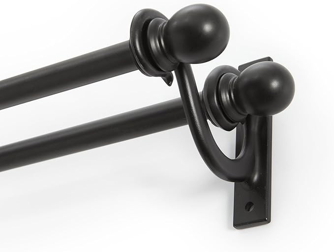 Kenney KN85001 Scroll Bracket Double Window Curtain Rod Set, 48 to 86-Inch, Black | Amazon (US)