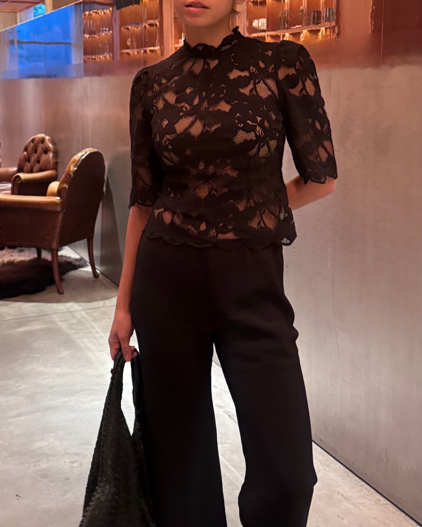 Exact Lace top from HM! Eaves pants sold out on revolve. Adding a bunch of similar pant options🖤

#LTKU #LTKHoliday #LTKootd