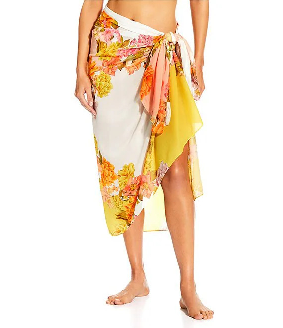 Patchwork Floral Print Classic Self Tie Pareo Sarong Swim Cover-Up | Dillard's
