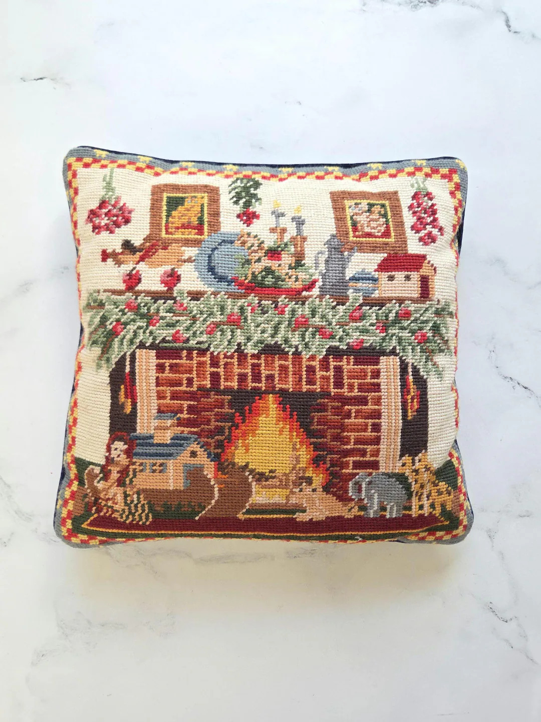 Vintage Needlepoint Holiday Pillow : Seasonal Decor | Etsy (US)