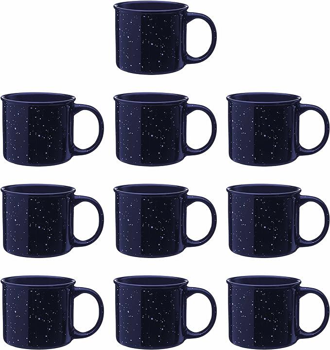 Ceramic Campfire Coffee Mugs Set, 13 oz. 10 Pack of Clear Speckled Camping Flat Bottom Tea Cups -... | Amazon (US)