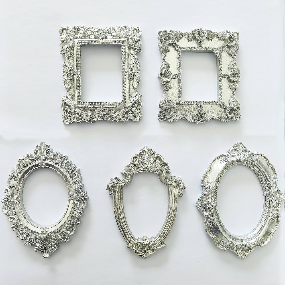 5 Pcs Siver Mini Frames - Small Vintage Flower Round Rectangle Baroque Picture Frame Table Top Je... | Amazon (US)