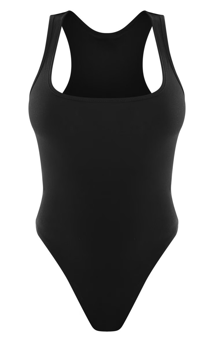 Basic Racer Back Black Bodysuit | PrettyLittleThing US