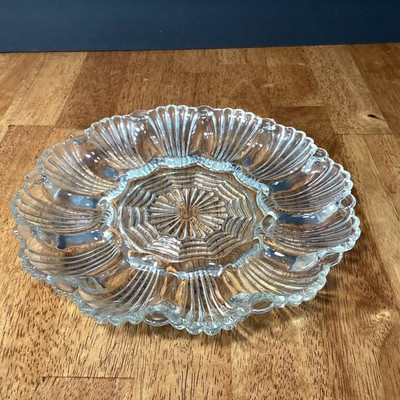 Vintage 10" Anchor Hocking Deviled Egg Tray/Plate Scalloped Clear Glass | eBay US
