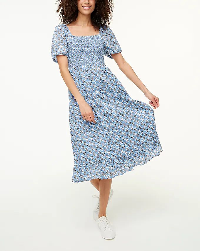 Factory: Smocked Midi Dress With Puff Sleeves For Women | J.Crew Factory