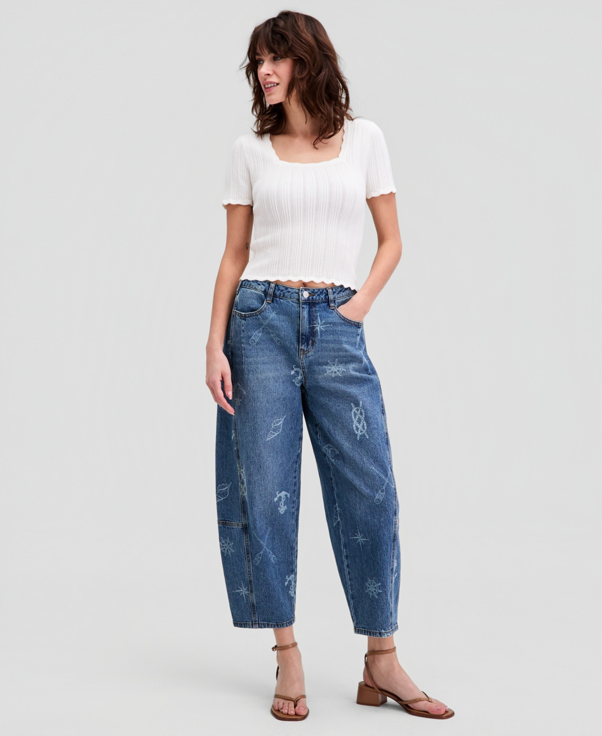 And Now This Women's Nautical Print Barrel-Leg Jeans, Macy's Exclusive - Nautical Print | Macy's