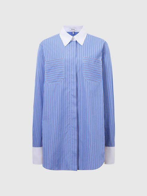 Reiss Blue/White Grace Contrast Stripe Collared Shirt | Reiss US