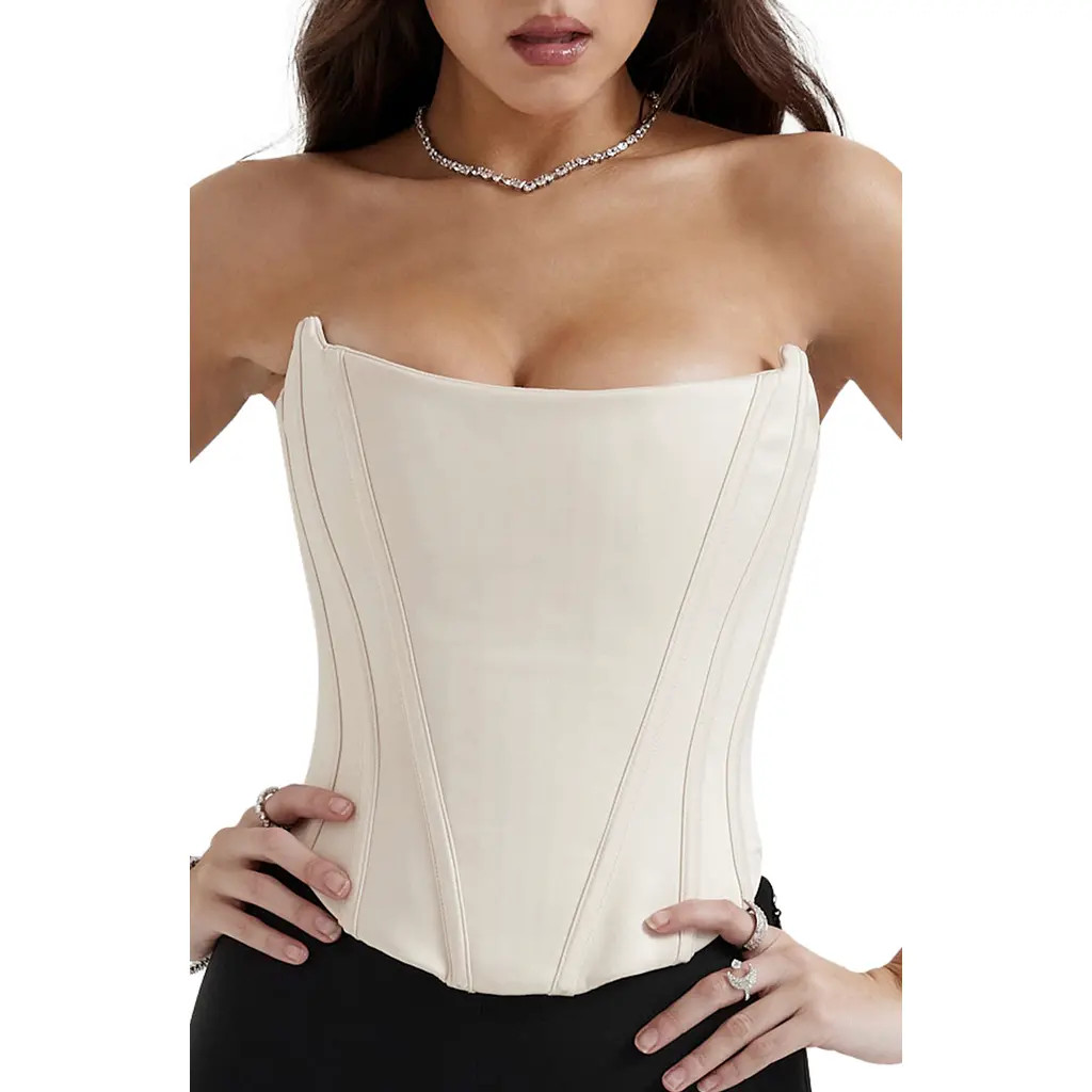 HOUSE OF CB Genevieve Strapless Satin Corset Top in Vintage Cream at Nordstrom, Size X-Small | Nordstrom