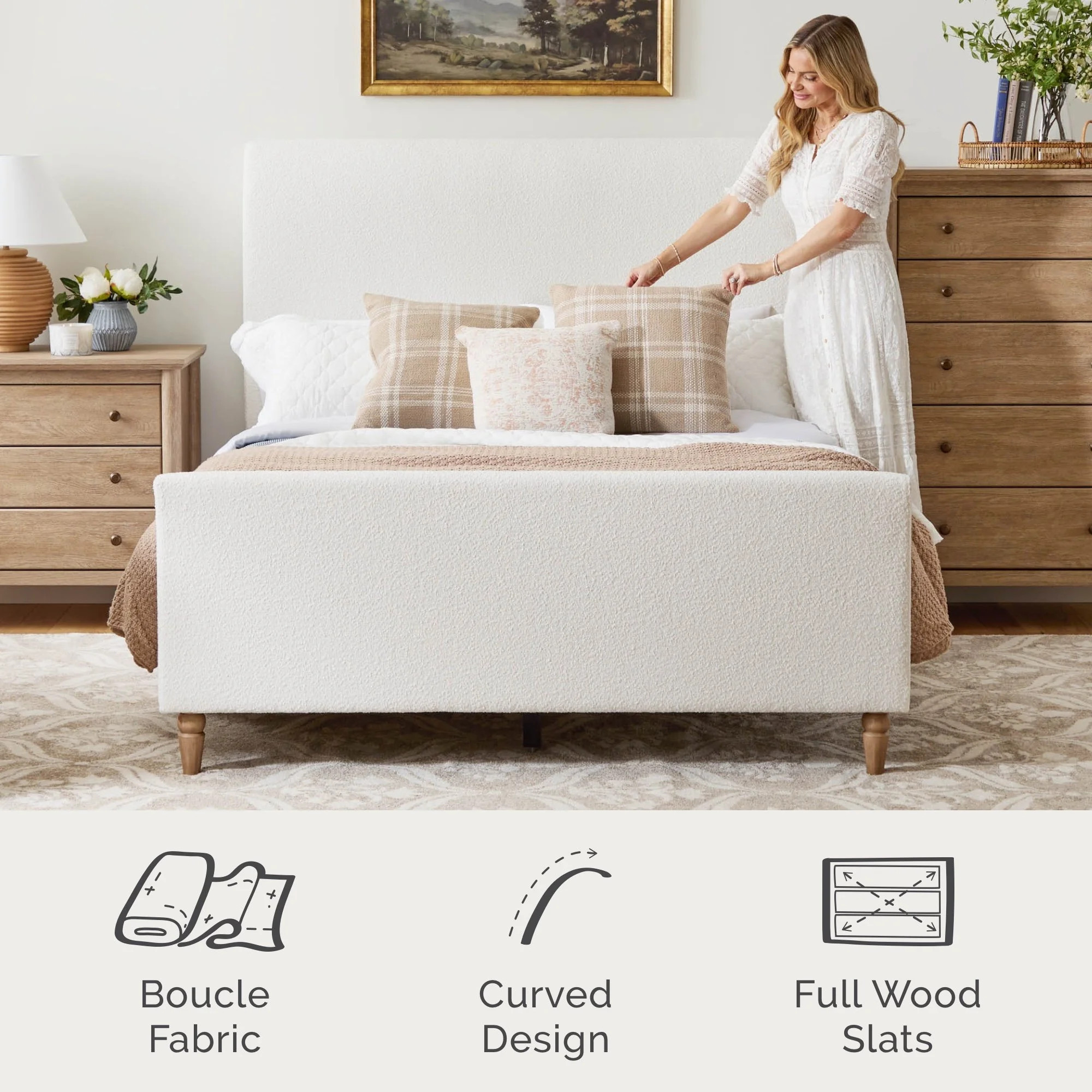 My Texas House Flynn Boucle Platform Bed, King, Cream | Walmart (US)