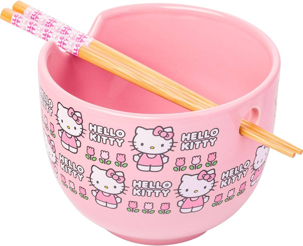 Silver Buffalo Sanrio Hello Kitty Flowers Pattern Ceramic Ramen Noodle Rice Bowl with Chopsticks,... | Amazon (CA)