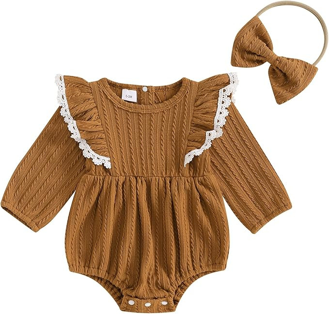 Douhoow Baby Girl Sweatshirt Romper Infant Baby Knit Romper Ruffle Festival Clothes Fall Winter O... | Amazon (US)
