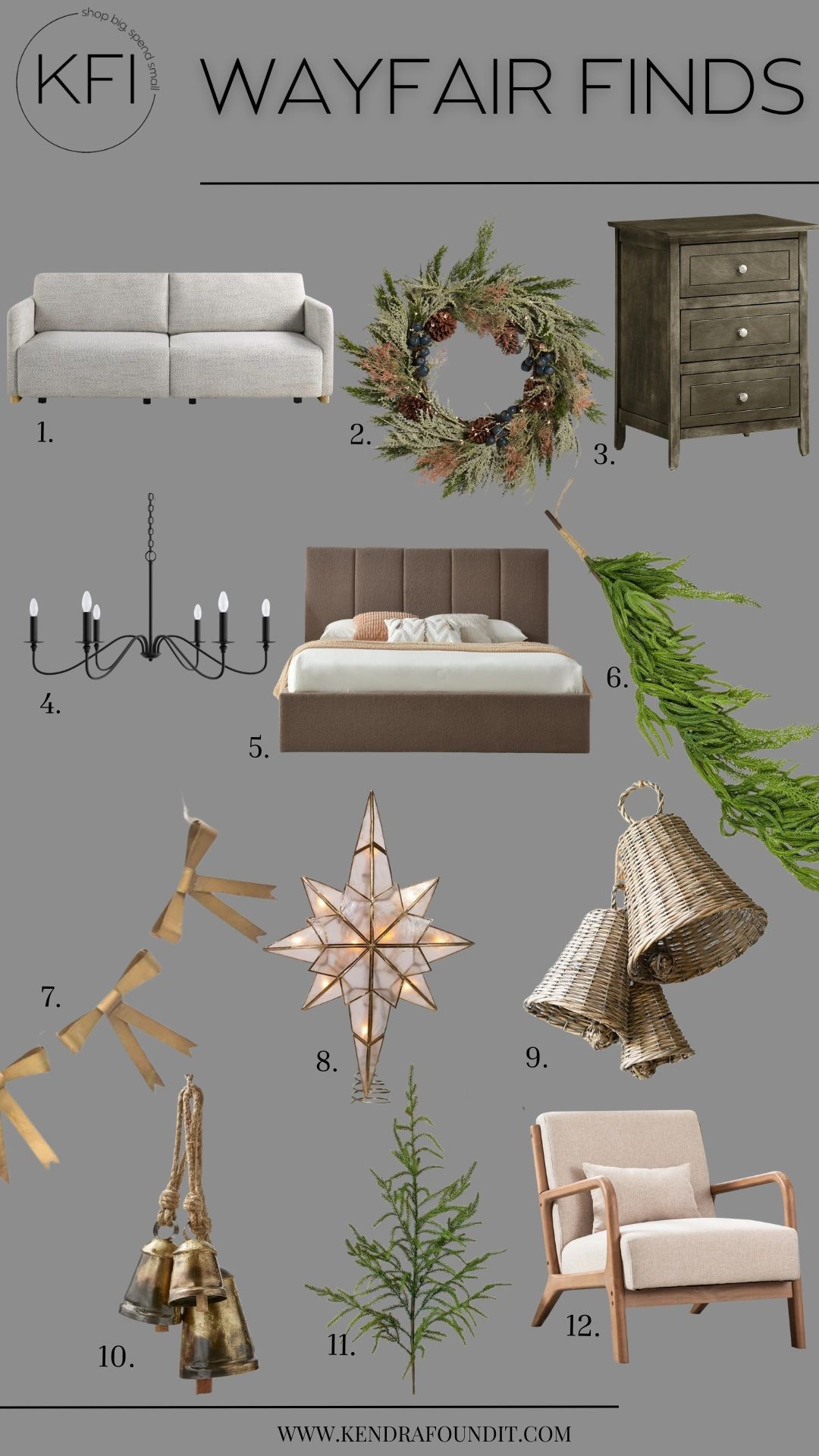 Wayfair finds for a modern organic, cozy holiday home. 🤍 I pulled together neutral furniture and vintage-inspired Christmas decor that all work together: a simple sleeper sofa, textured wood nightstands, a classic black candle style chandelier, an affordable upholstered bed, my favorite cedar garland, a Christmas pine wreath, and the prettiest bow garland and Norfolk Pine branches for layering.

I’m also obsessed with the capiz star tree topper, woven wicker bells, brass bells, and the mid-century accent chair that looks designer but is totally budget-friendly. If you love neutral Christmas decor, modern organic living rooms, and vintage-style holiday touches, this round-up is for you.
Linked everything here.

#wayfairpartner #wayfair @wayfair 


#LTKHome #LTKHoliday #LTKFindsUnder100
