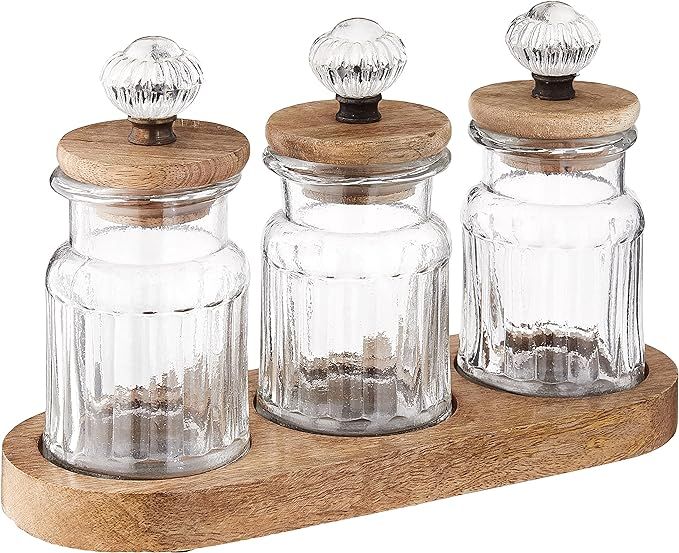 Amazon.com | Mud Pie Knob Glass Condiment Set, canister 3 3/4" x 2 3/4" dia | caddy 3 3/4" x 10 1... | Amazon (US)