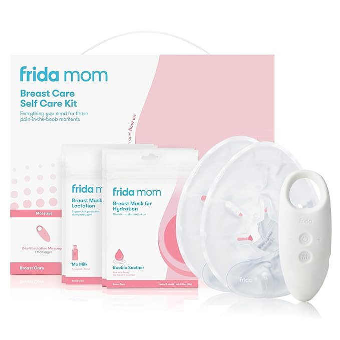 Frida Mom Breastfeeding Essentials Kit, Heat Pads, 2-in-1 Lactation Massager, Hydration Mask, 9pc... | Amazon (US)