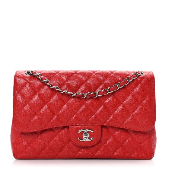 Caviar Quilted Jumbo Double Flap Red | FASHIONPHILE (US)