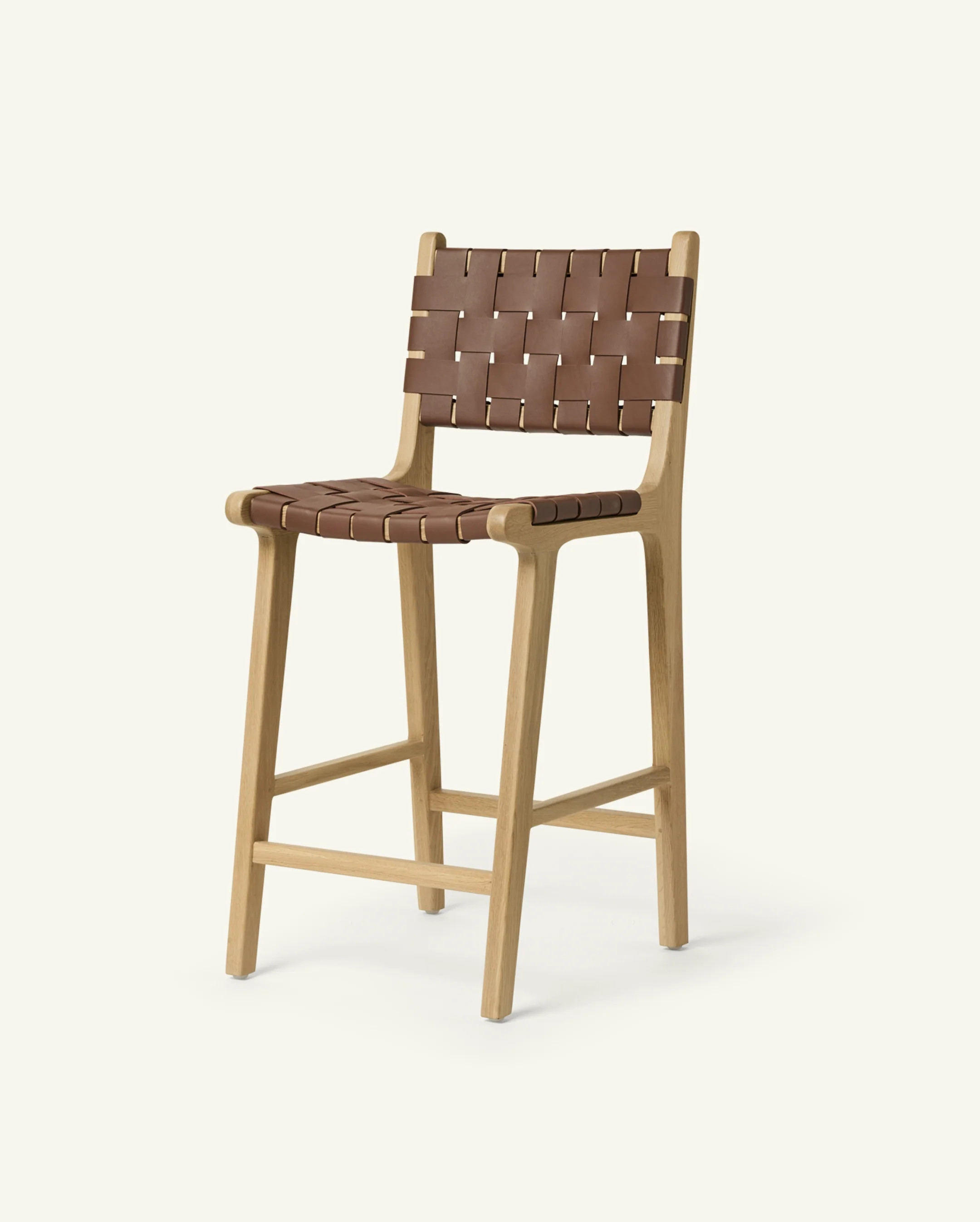 Stool #2 - Counter Stool in Teak with Woven Brown Leather | Häti Home