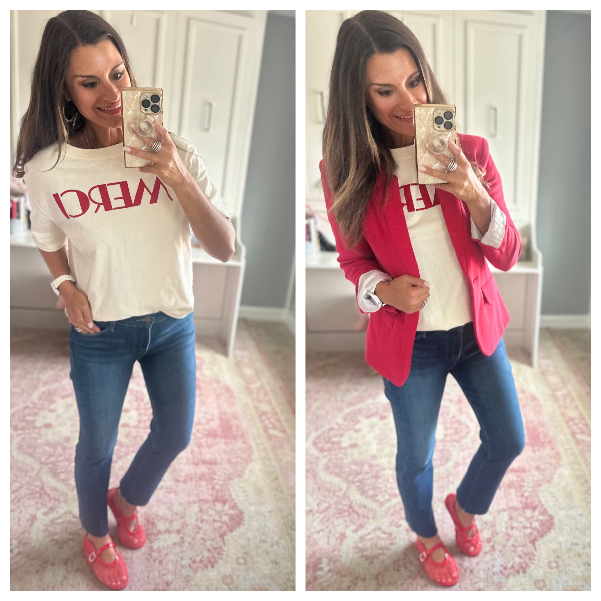 How to style a red blazer with jeans, a tee, and mesh flats 

#LTKStyleTip #LTKFindsUnder50 #LTKOver40