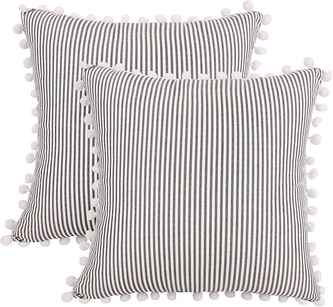 JASEN Farmhouse Stripe Decorative Pillow Covers, Set of 2 Black and White Cotton Woven Decorative... | Amazon (US)