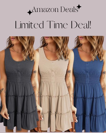 Amazon deals / Dokotoo Womens Summer Dresses 2024 Sleeveless Button Down Smocked Elastic Waist Ruffle Tiered Casual Swing Mini Dress / summer dress / casual dress / date night outfit / summer outfit / country concert outfit / vacation outfit 

#LTKFindsUnder50 #LTKSaleAlert #LTKTravel