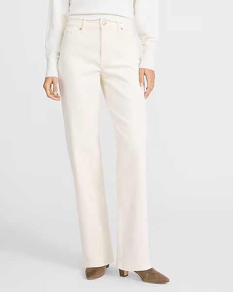 High Waisted Off White Relaxed Straight Jeans | Express