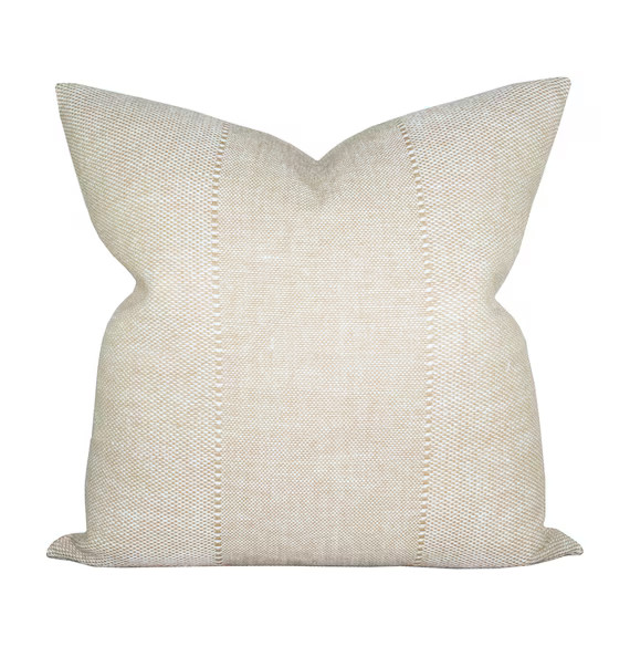 Pillow cover, Carmel Khaki - ON BOTH SIDES, woven stripe, Spark Modern pillow | Etsy (US)