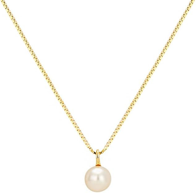 Single Pearl Necklace Freshwater Pearl Pendant 925 Sterling Silver with 14K Gold Necklaces Gift f... | Amazon (US)
