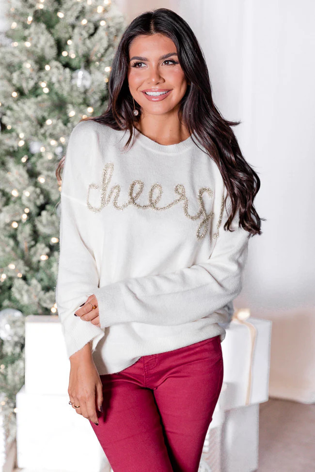 Long Story Short White Tinsel Cheers Sweater | Pink Lily