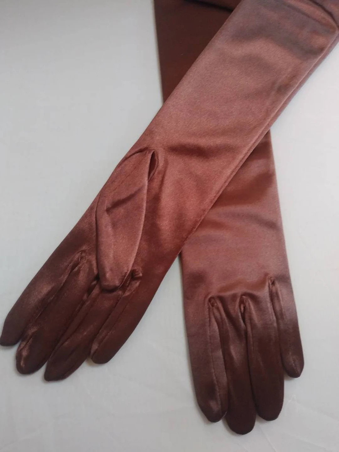 Brown High Luster Stretch Satin Gloves Opera Length to Wrist 22" 18" 15" and 9" Ladies Gloves Pro... | Etsy (US)