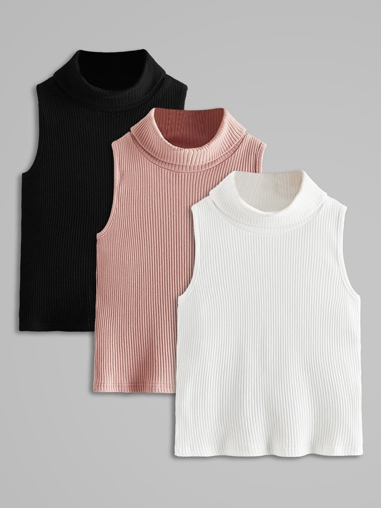 SHEIN Toddler Girls 3pc Turtle Neck Tank Top | SHEIN