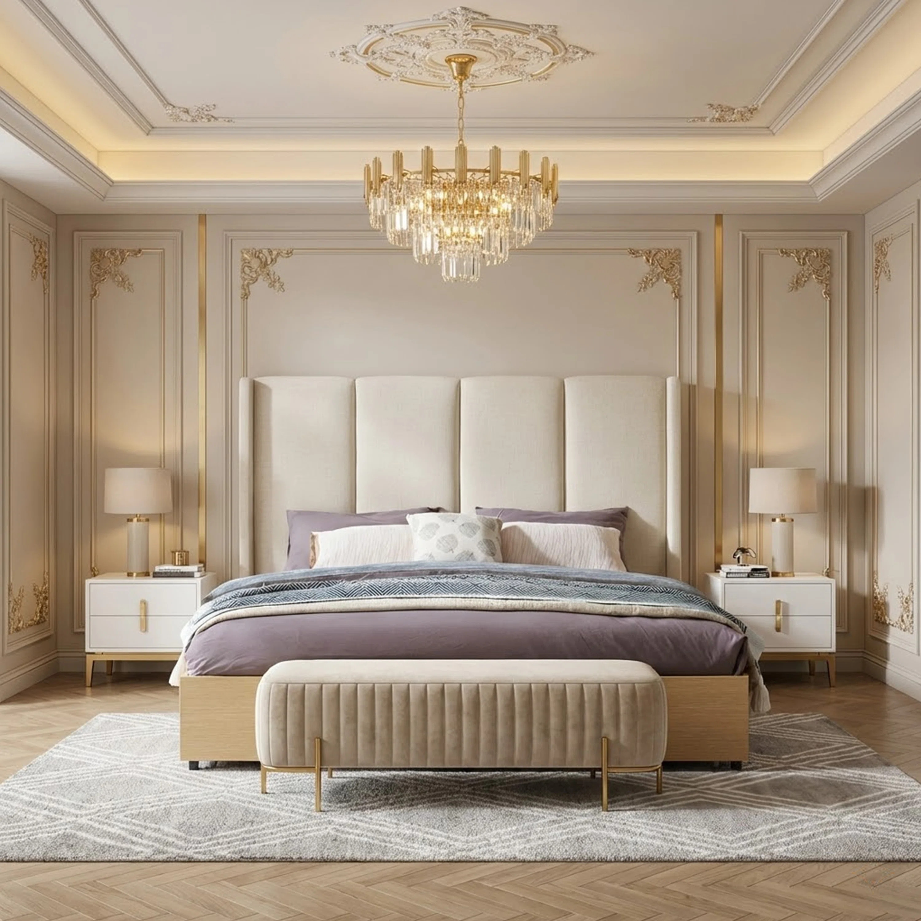 56" Linen Wingback King Bed Frame with Storage Drawers, No Box Spring Needed, Beige | Wayfair North America