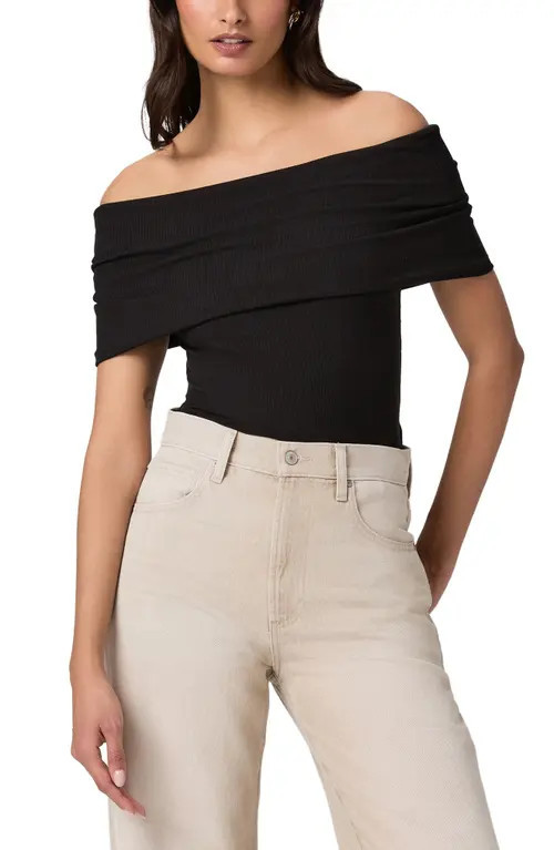PAIGE Rosarita Rib Knit Off the Shoulder Top in Black at Nordstrom, Size Medium | Nordstrom