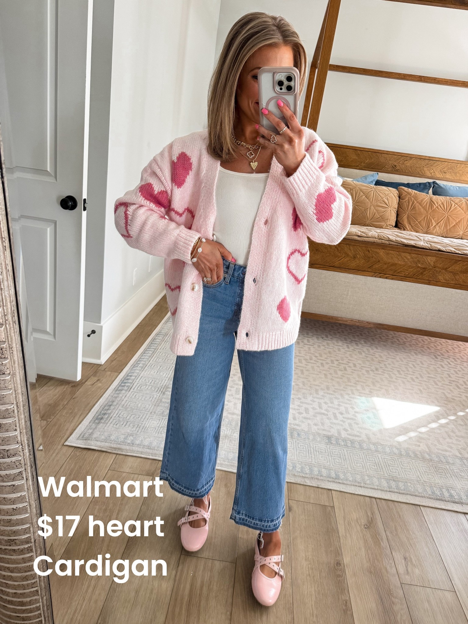 This new head-to-toe Walmart outfit is giving all the sweet Valentine vibes 💕
The $17 heart cardigan is SO soft, cozy, and lightweight — perfect for layering now and wearing straight into spring. It also comes in an adorable star print, which I love just as much ⭐️

Styled with easy straight-leg Walmart jeans, a simple white tank, and the cutest pink Mary Jane flats for an effortless everyday look that works for school drop-off, errands, brunch, or casual date days. Affordable, comfortable, and still so cute — Walmart keeps winning 🙌

Everything is budget-friendly, true to size, and linked for easy shopping.

#walmartfashion #walmartstyle #walmartfinds #walmartoutfit #heartcardigan #valentineinspired #affordablefashion #budgetfriendlyfashion #everydayoutfit #casualchic #springtransition #layeringlook #momstyle #ootd #walmartnewarrivals