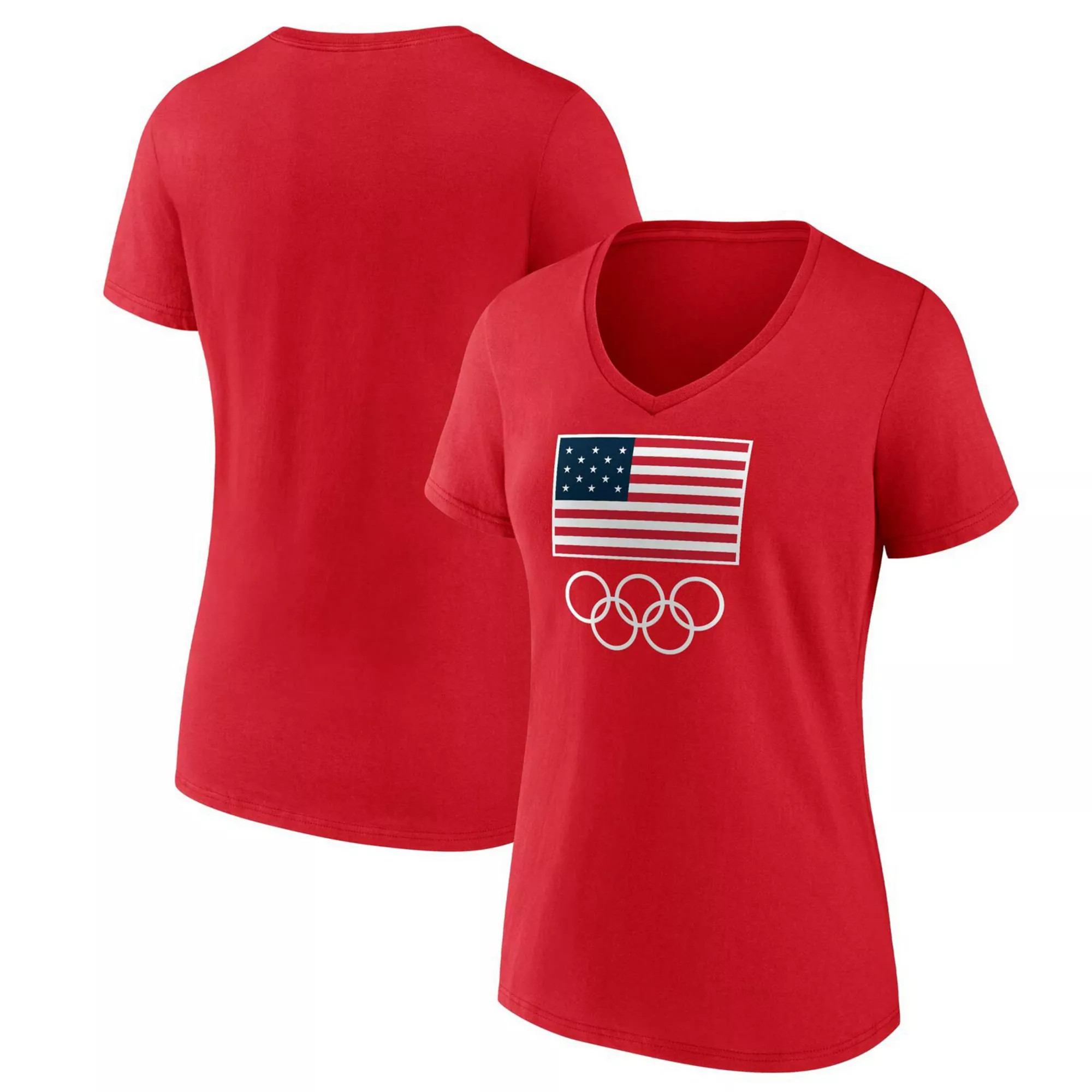 Women's Fanatics Red Team USA Flag and Rings V-Neck T-Shirt | Kohl's