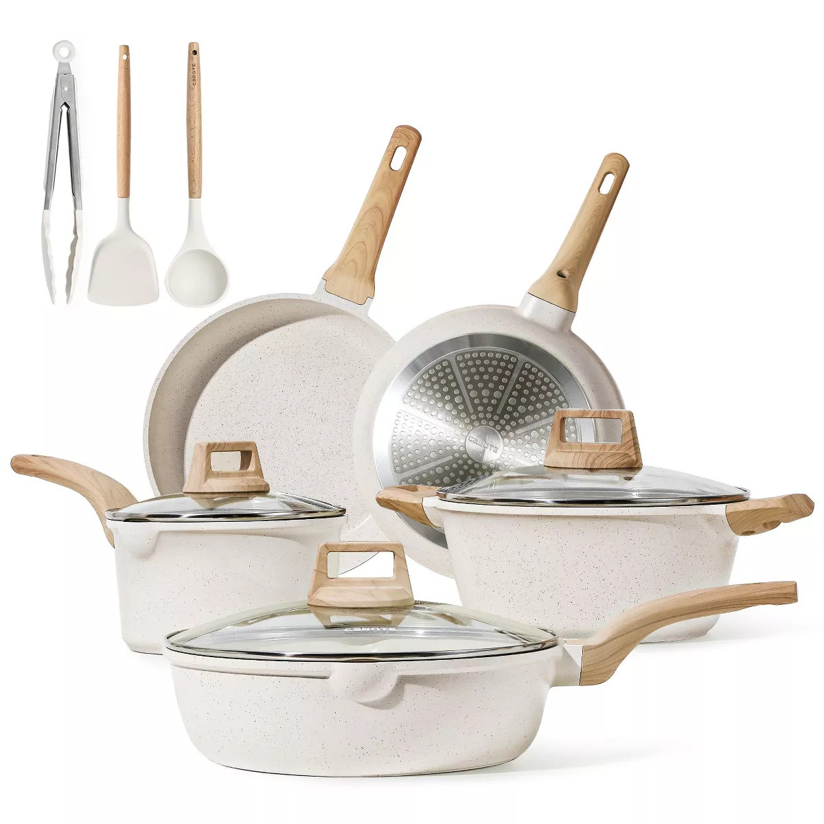 CAROTE 11 pc Nonstick Cookware, Home Kitchen Cookware Set, White Granite | Target