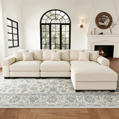 4 - Piece 130" Oversized Cloud Modular L-Shape Sectional Couch, Corduroy Fabric Upholstered Sofa With Ottoman, Deep Seat Wide Armrest Ergonomic Design | Wayfair North America