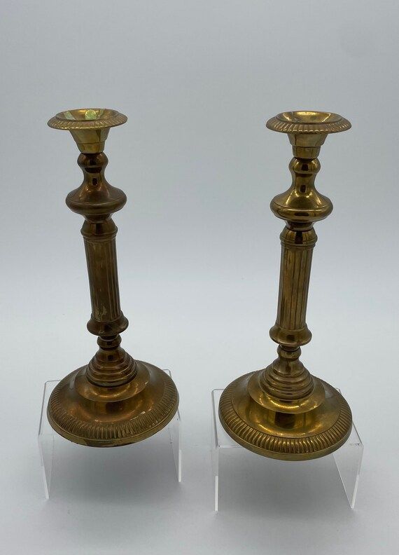 Pair of Tall Vintage Solid Brass Candlestick Holders | Etsy (US)