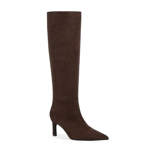 Easyfox Suede Knee High Boots Women Kitten Heel Brown Boots for Women Low Heel Tall Long Fall Boot Pointed Toe Dress Pull On Knee High Boot Size 11 | Amazon (US)
