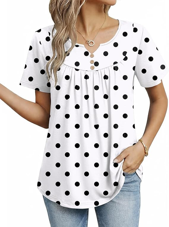 ZEAGOO Womens Summer Tops 2026 Short Sleeve Shirts V Neck Pleated Tunic Tops Work Blouses Busines... | Amazon (US)