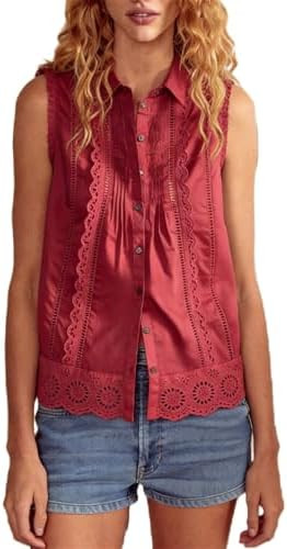 Women Cute Cutout Eyelet Tank Top Fairy Cottagecore Sleeveless Scallop Trim Pleated Peplum Camiso... | Amazon (US)