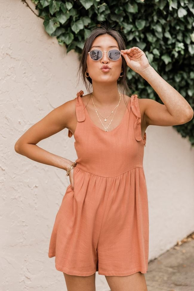 Stepping Out Rust Tie Sleeve Romper | The Pink Lily Boutique