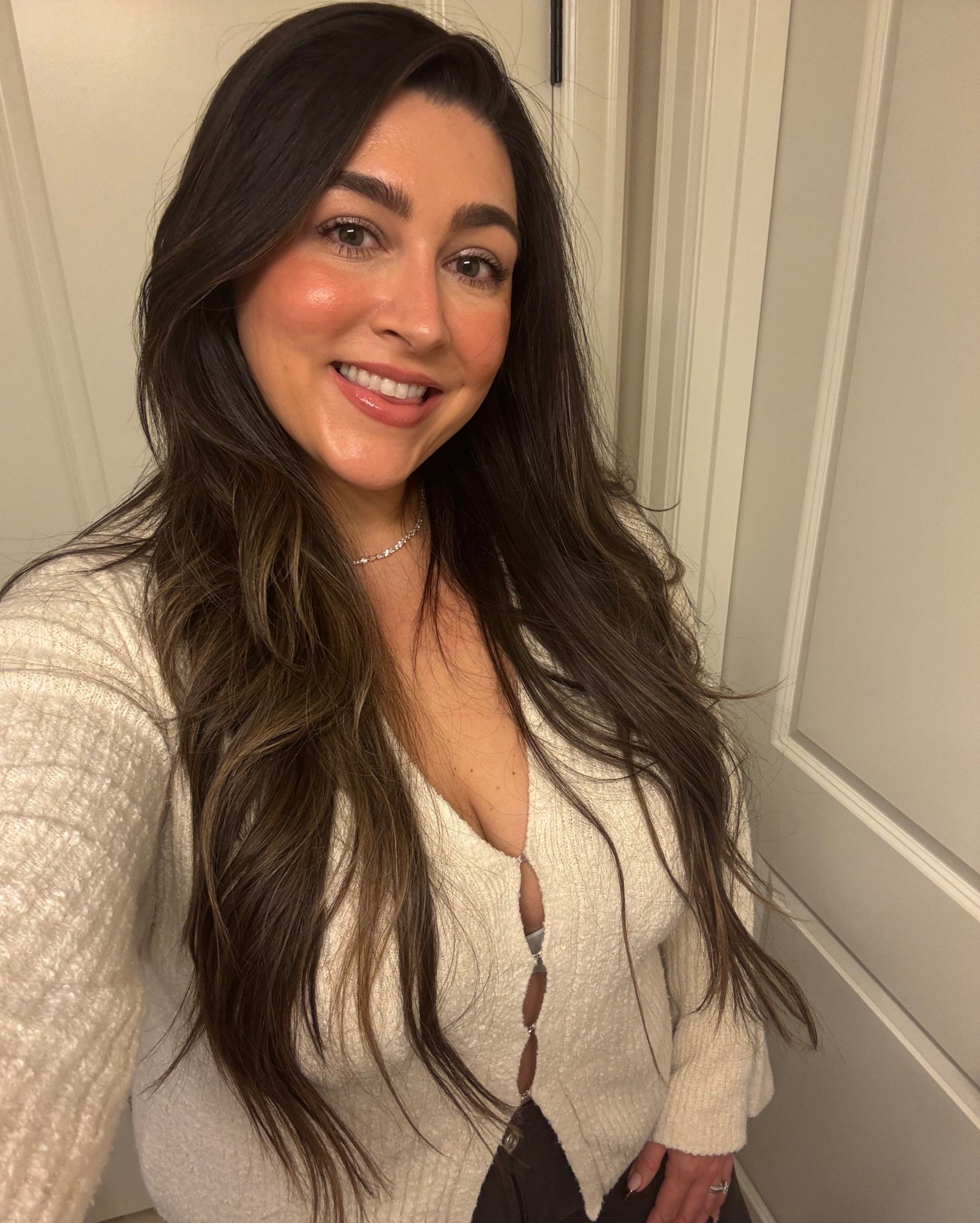 Thanksgiving Fit 🤎 paired my gold tennis necklace with a textured cardigan & coated espresso denim. You can get my necklace (normally $225) for UNDER $150! Also comes in silver and yellow sapphire! The whole collection is beautiful, so linked the matching sets, too! #LTKHoliday 

#LTKCyberWeek #LTKootd #LTKGiftGuide