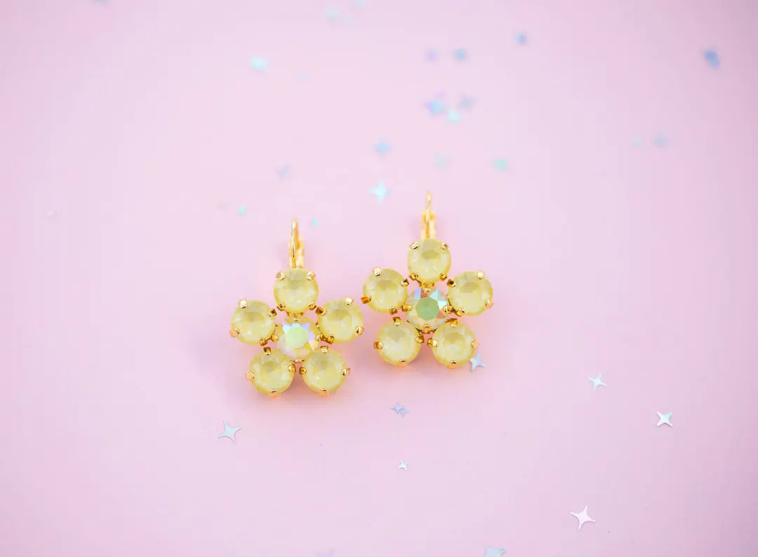 Lemon Grove 8mm OR 6mm Crystal Flower Drops or Studs - Choose Setting Color - Etsy | Etsy (US)
