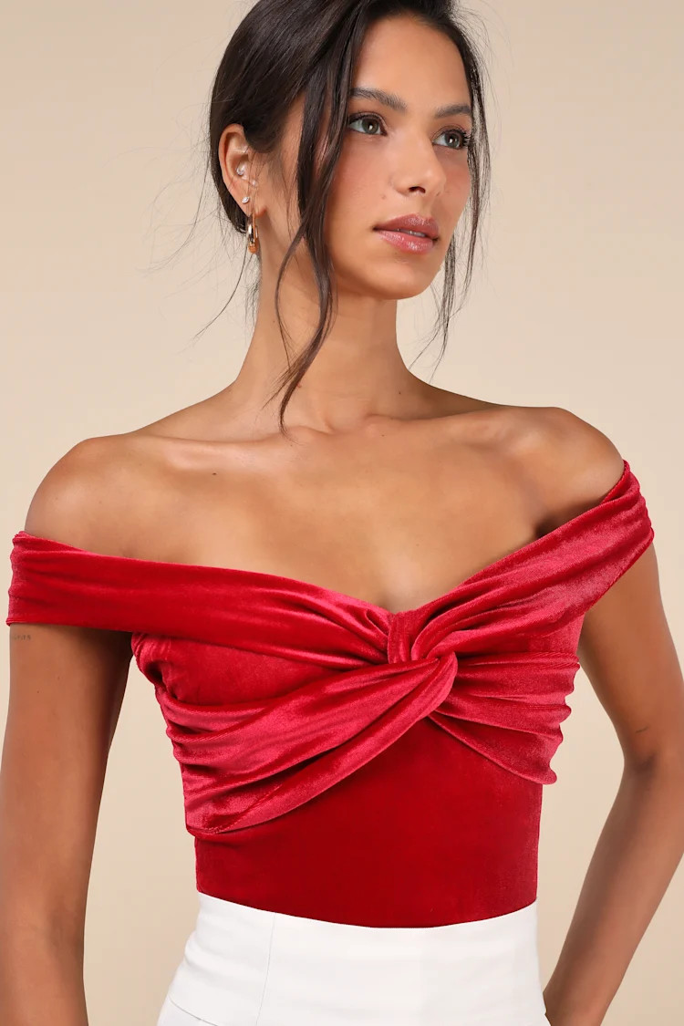 Ideal Attraction Red Velvet Off-the-Shoulder Top | Lulus