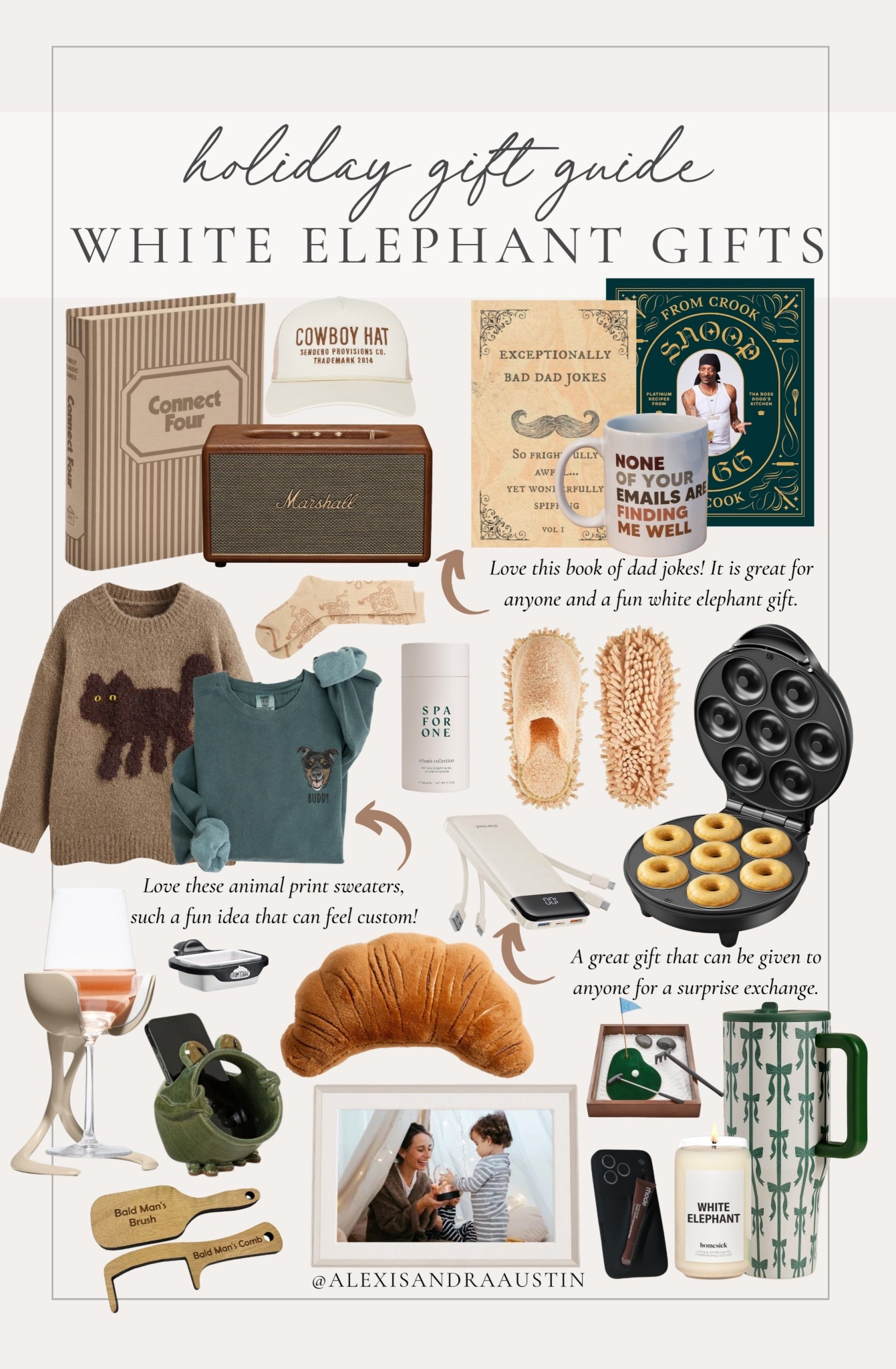 Rounding up my favorite white elephant gifts – perfect for any holiday exchange.

Holiday gift guide, white elephant, gifting, neutral gift, funny gift, practical gift, cozy sweater, croissant, pillow, Hydrojug, wine, chiller, speaker, mop, socks, Etsy, found it on Amazon, uncommon goods, shop the look!

#LTKGiftGuide #LTKHoliday #LTKSeasonal