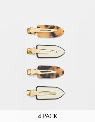 My Accessories London hair clip 4 pack in tortoiseshell & black | ASOS (Global)