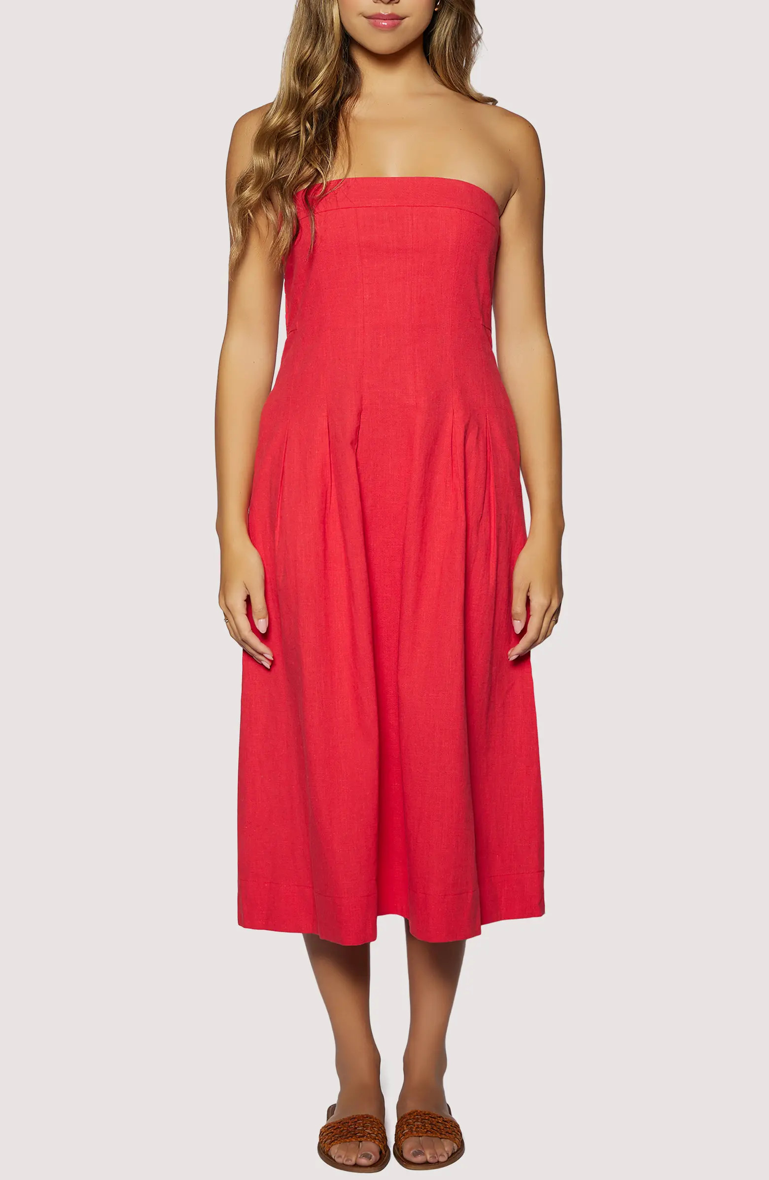 Ruby Breeze Strapless Cotton & LInen Midi Dress | Nordstrom