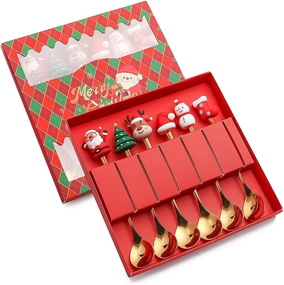 Christmas Spoons Set Stainless Steel Christmas Tableware Utensils Dessert Spoons Cutlery Xmas Gif... | Amazon (US)
