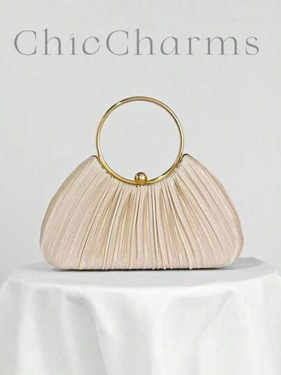 Bolso De Mano Tipo Clutch De Seda Con Diseño Plisado En Forma De Caja, Bolso De Mano Formal Para Banquetes, Vestidos De Gala, Bailes, Bodas | SHEIN