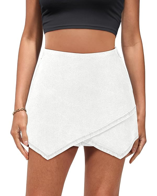 luvamia Jean Skorts for Woman High Waisted Pull On Stretchy Denim Wrap Skirt with Shorts Trendy A... | Amazon (US)