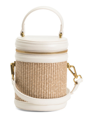 Round Straw Bucket Bag With Zip Top | TJ Maxx
